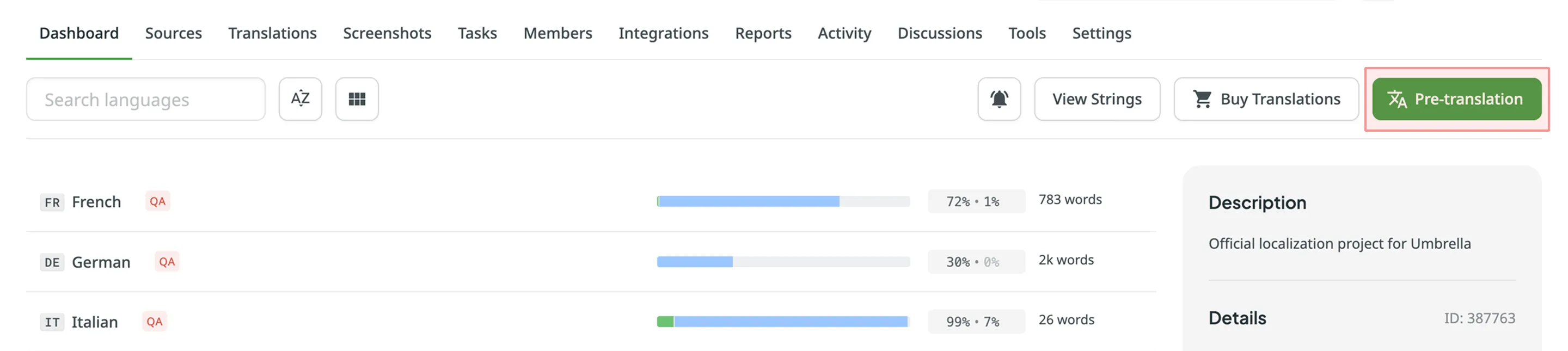 Pre-Translation Button